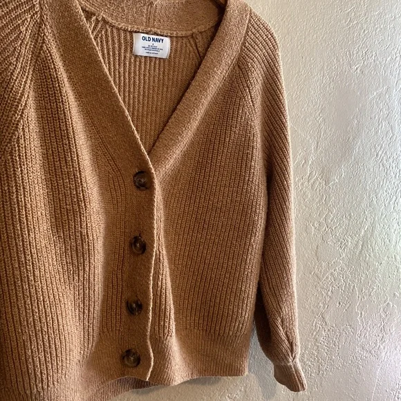 Old Navy Tan Camel Wool Blend Waist Length Button Up Cardigan Size Small - Picture 2 of 7